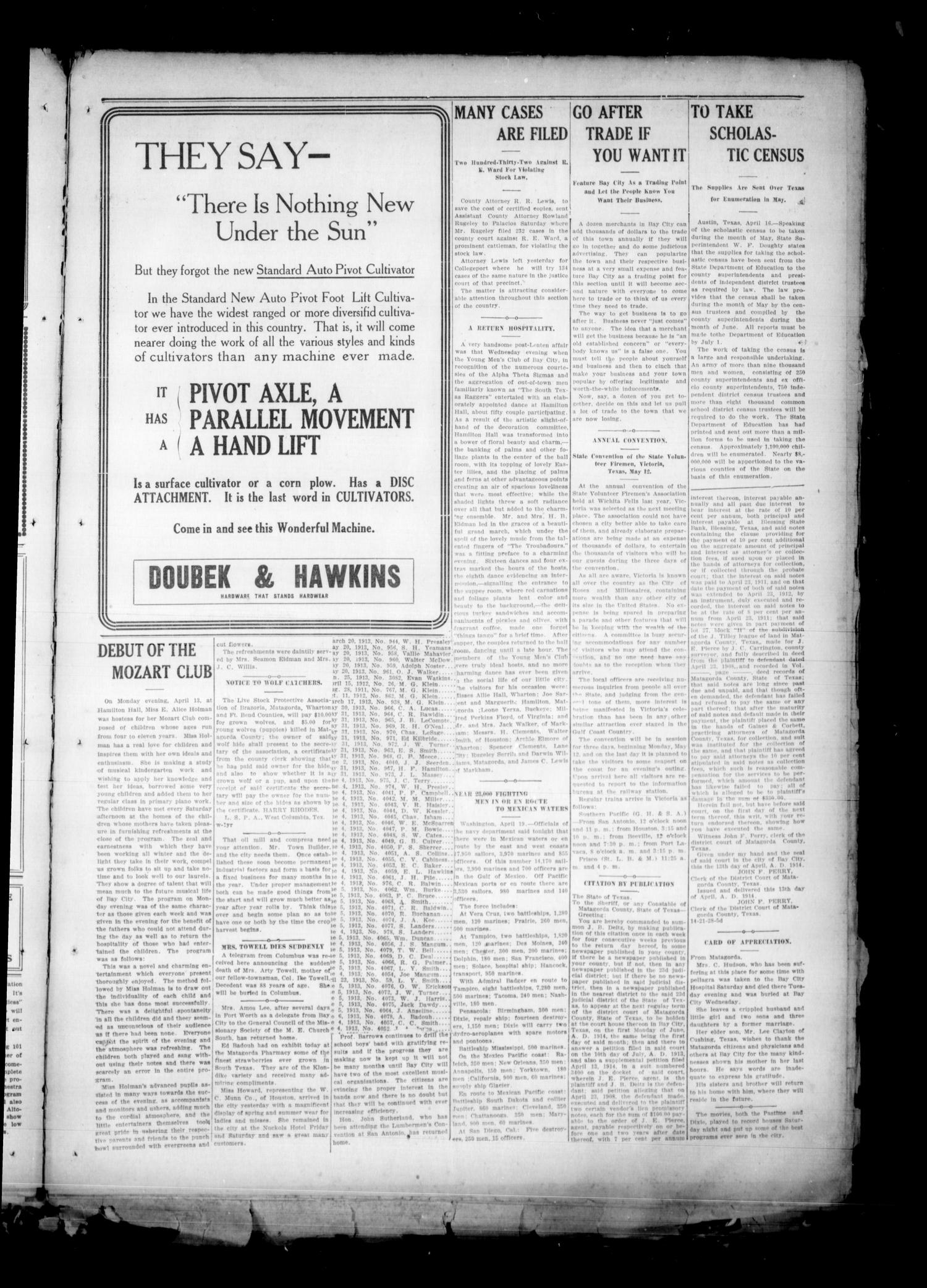 The Matagorda County Tribune. (Bay City, Tex.), Vol. 68, No. 14, Ed. 1 Friday, April 24, 1914
                                                
                                                    [Sequence #]: 3 of 16
                                                