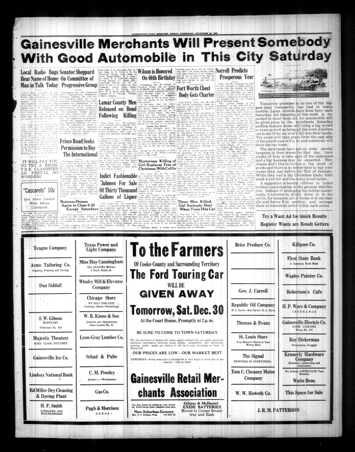 Gainesville Daily Register and Messenger (Gainesville, Tex.), Vol. 39, No. 14, Ed. 1 Friday, December 29, 1922
                                                
                                                    [Sequence #]: 5 of 8
                                                
