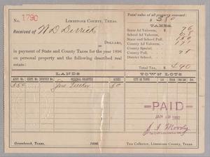 Primary view of object titled '[Receipt for Taxes Paid by W. D. Derrick, January 1897]'.