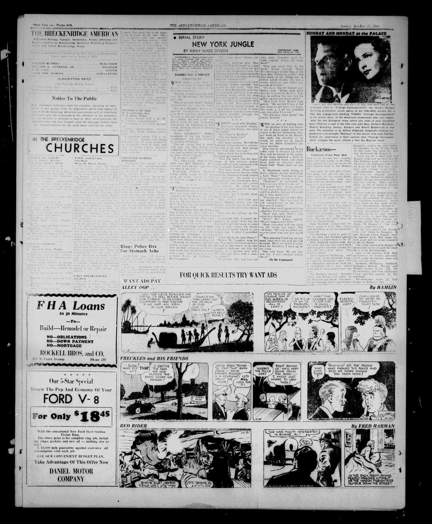 Breckenridge American (Breckenridge, Tex.), Vol. 20, No. 341, Ed. 1 Sunday, October 27, 1940
                                                
                                                    [Sequence #]: 2 of 4
                                                