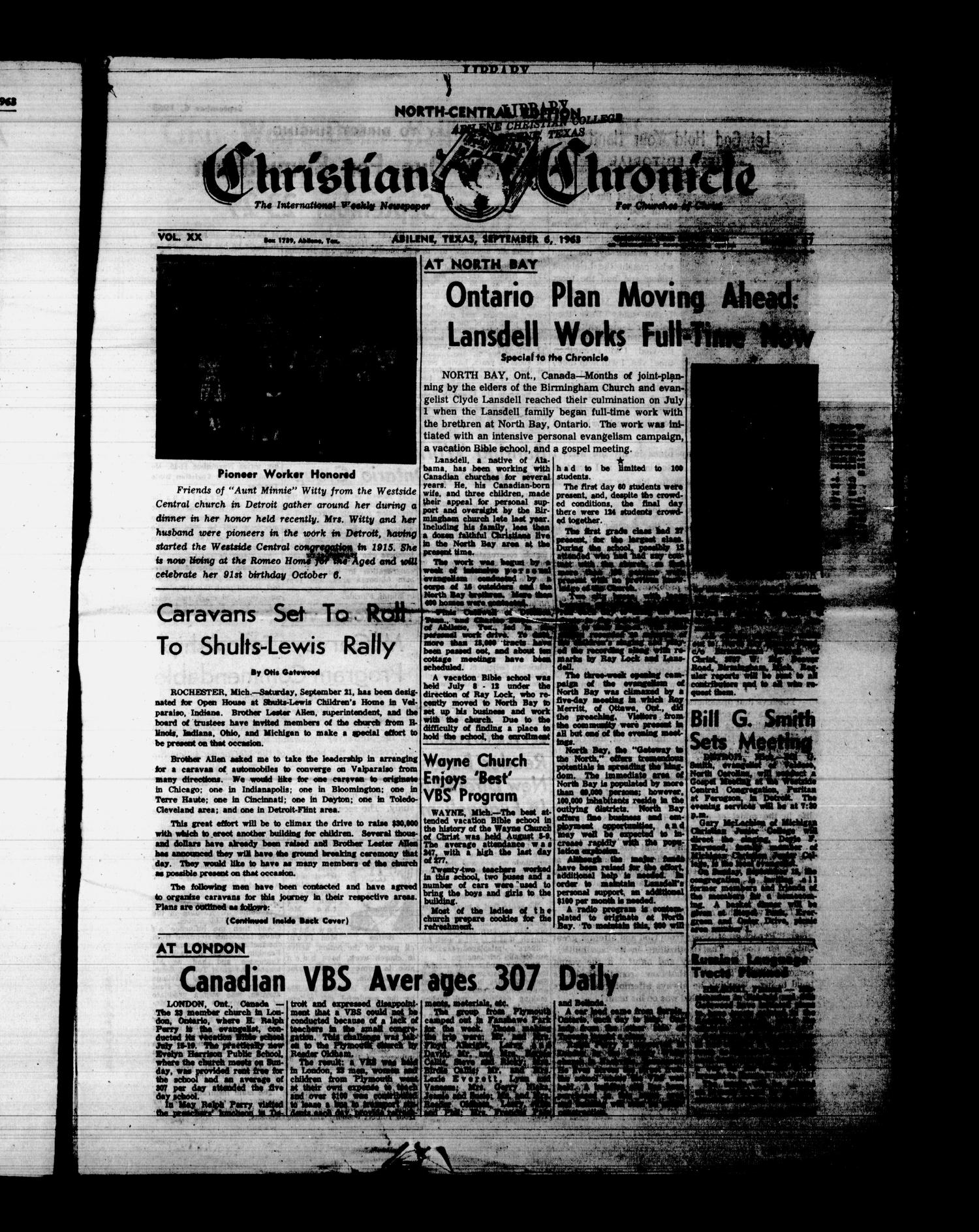 Christian Chronicle (Abilene, Tex.), Vol. 20, No. 47, Ed. 1 Friday, September 6, 1963
                                                
                                                    [Sequence #]: 1 of 12
                                                
