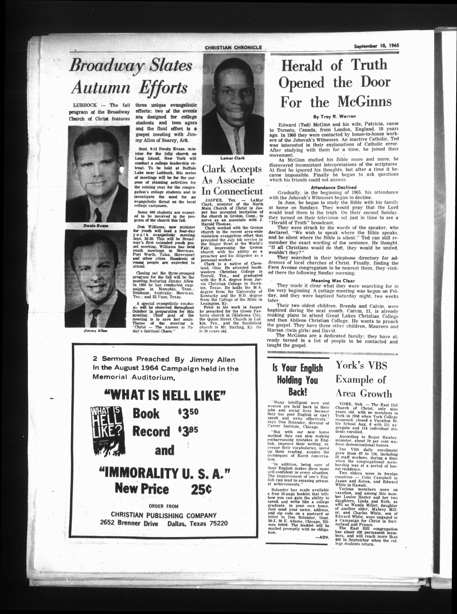 Christian Chronicle (Abilene, Tex.), Vol. 22, No. 48, Ed. 1 Friday, September 10, 1965
                                                
                                                    [Sequence #]: 10 of 16
                                                