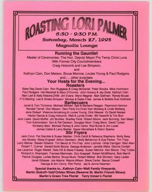 Primary view of object titled '[Lori Palmer roast invitation flyer]'.