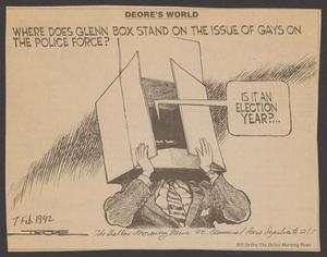 Primary view of object titled '[Clipping: Glenn Box political cartoon]'.