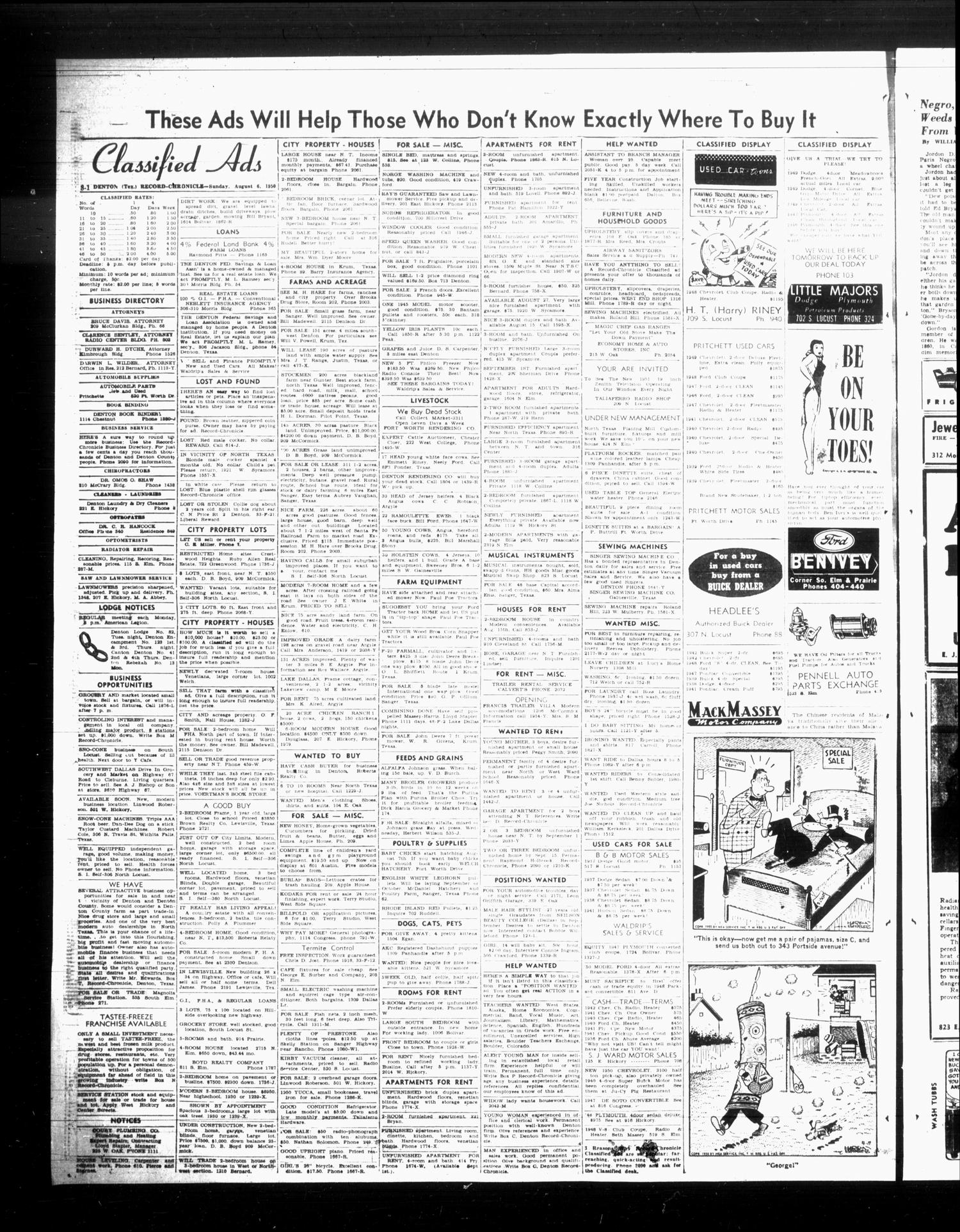 Denton Record-Chronicle (Denton, Tex.), Vol. 47, No. 307, Ed. 1 Sunday, August 6, 1950
                                                
                                                    [Sequence #]: 8 of 28
                                                