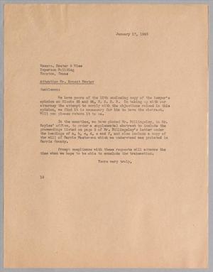 Primary view of object titled '[Letter from Isaac H. Kempner to Hester & Hester, January 17, 1945]'.