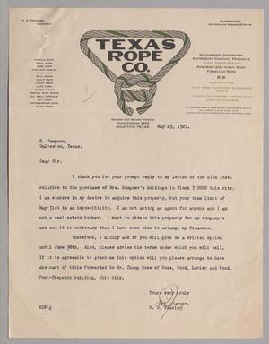 Primary view of object titled '[Letter from R. D. Frazier to the H. Kempner Firm, May 29, 1927]'.
