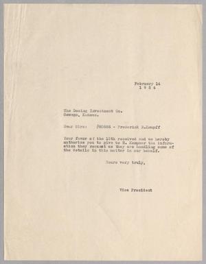 Primary view of object titled '[Letter to The Deming Investment Company, February 24, 1924]'.