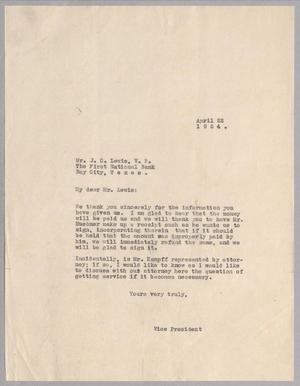 [Letter to J. C. Lewis, April, 22, 1924]