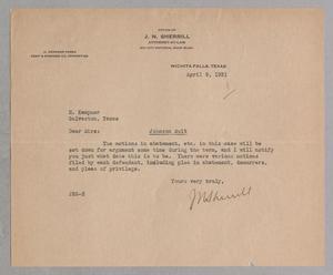 Primary view of object titled '[Letter from J. N. Sherrill to H. Kempner, April 9, 1931]'.