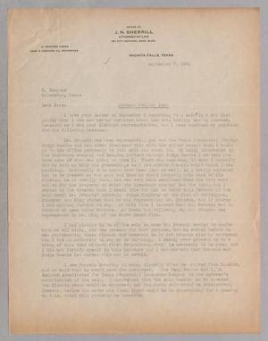 Primary view of object titled '[Letter from J. N. Sherrill to H. Kempner, September 7, 1931 #1]'.