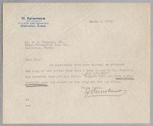 [Letter from A. H. Blackshear, Jr. to S. E. Kempner, March 1, 1932]