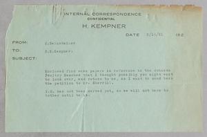 [Message from J. Seinsheimer to S. E. Kempner, March 16, 1931]