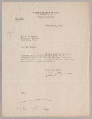 Primary view of object titled '[Letter from C. I. Francis to I. H. Kempner, October 17, 1932]'.
