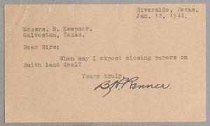 Primary view of object titled '[Letter from B. H. Renner to H. Kempner, January 12, 1944]'.