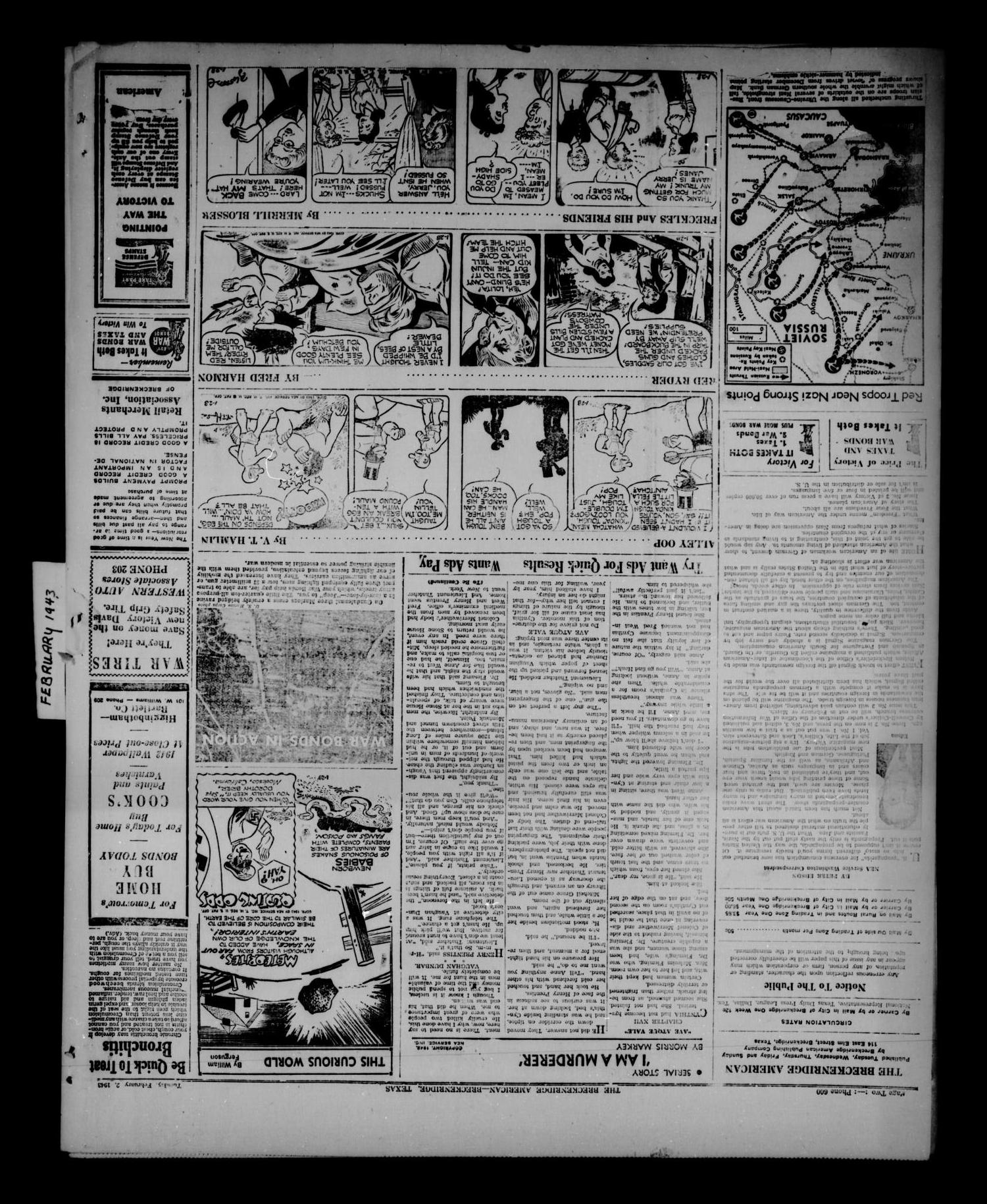 Breckenridge American (Breckenridge, Tex.), Vol. 22, No. 221, Ed. 1 Tuesday, February 2, 1943
                                                
                                                    [Sequence #]: 2 of 4
                                                