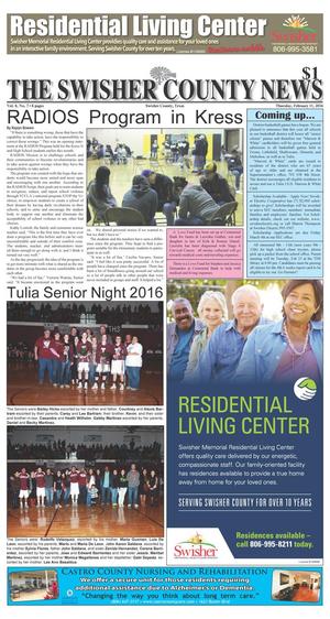 The Swisher County News (Tulia, Tex.), Vol. 8, No. 7, Ed. 1 Thursday, February 11, 2016