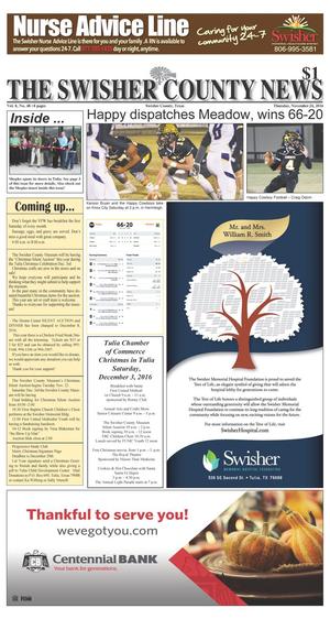 The Swisher County News (Tulia, Tex.), Vol. 8, No. 48, Ed. 1 Thursday, November 24, 2016