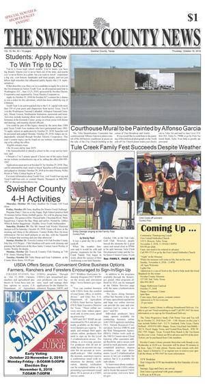 The Swisher County News (Tulia, Tex.), Vol. 10, No. 43, Ed. 1 Thursday, October 18, 2018