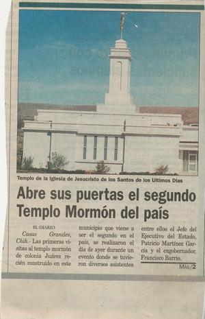 Primary view of object titled '[Clipping: Abre sus puertas el segundo Templo Mormón del país]'.