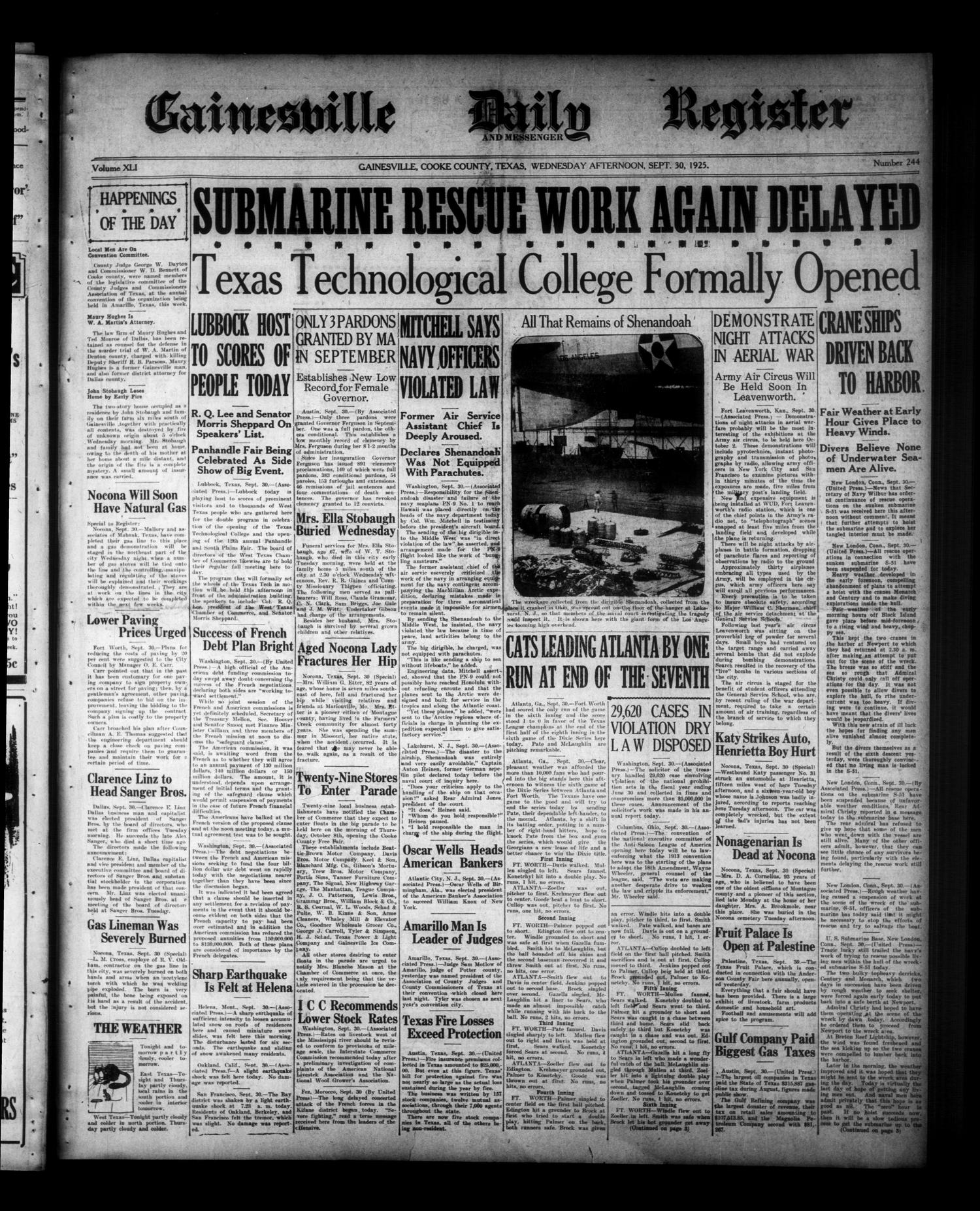 Gainesville Daily Register and Messenger (Gainesville, Tex.), Vol. 41, No. 244, Ed. 1 Wednesday, September 30, 1925
                                                
                                                    [Sequence #]: 1 of 6
                                                