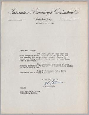 [Letter from J. D. Latimer to Mrs. Fannie K. Adoue, December 21, 1946]