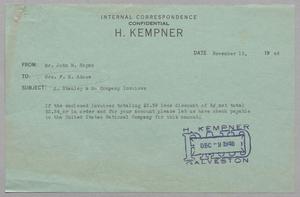 [Letter from John M. Hogan to F. K. Adoue, November 13, 1946]