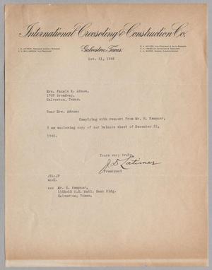 [Letter from J. D. Latimer to Fannie K. Adoue, October 11, 1946]