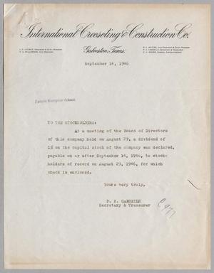 [Letter from P. H. Campbell to International Creosote & Construction Co.'s Stockholders, September 14, 1946]
