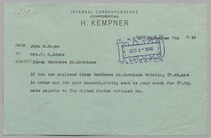 [Letter from John M. Hogan to F. K. Adoue, September 7, 1946]