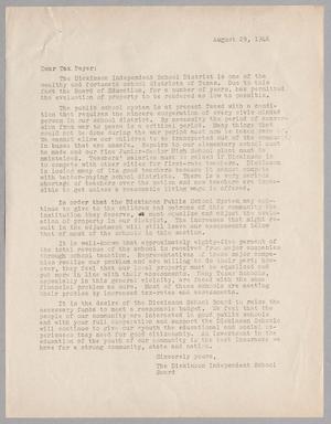 [Letter from The Dickinson Independent School Board to Tax Payer, August 29, 1946]