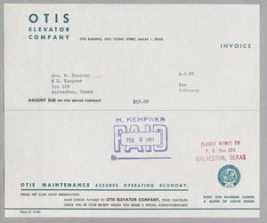 [Invoice for Amount Due on Otis Service Contract, February 1953]