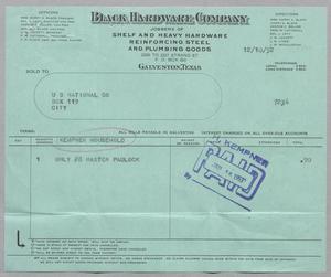 [Invoice for Goods Sold to US National Co. for the Kempner Household, December 1952]