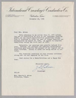 [Letter from J. D. Latimer to Mrs. Adoue, December 22, 1953]