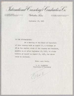 [Letter from P. H. Campbell to Stockholders of International Creosoting & Construction Co., September 15, 1953]