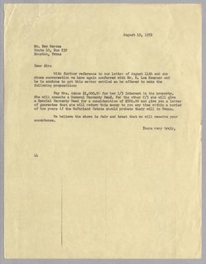 [Letter from A. H. Blackshear, Jr. to Ben Marcus, August 19, 1952]