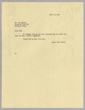 [Letter from A. H. Blackshear, Jr. to Ben Marcus, April 4, 1953]