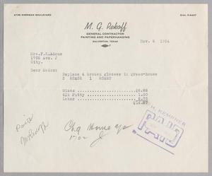 [Invoice for Services Rendered by M. G. Rekoff for Mrs. F. K. Adoue, November 1954]