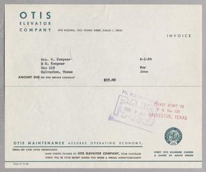 [Invoice for Otis Service Contract, June 1954]