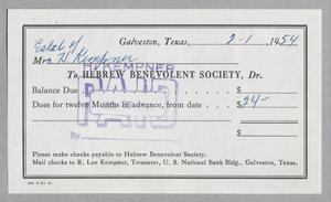 [Invoice for Dues for Estate of H. Kempner, January 1954]