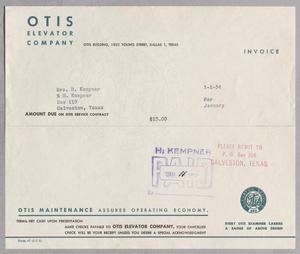 [Invoice for Amount Due on Otis Service Contract, January 1954]