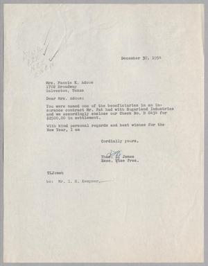 [Letter from Thomas L. James to Fannie K. Adoue, December 30, 1954]