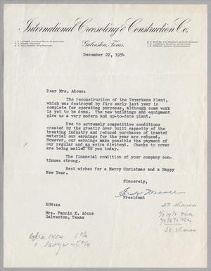 [Letter from E. H. Moore to Fannie K. Adoue, December 22, 1954]