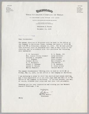 [Letter from Carloss Morris to Fannie Kempner Adoue, December 15, 1954]