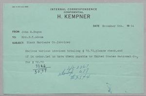 [Letter from John M. Hogan to F. K. Adoue, November 5, 1954]
