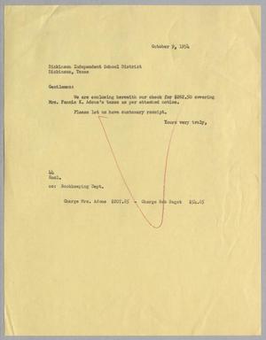 [Letter from A. H. Blackshear, Jr., to Dickinson Independent School District, October 9, 1954]