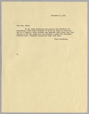 [Letter from A. H. Blackshear, Jr. to F. K. Adoue, September 8, 1954]