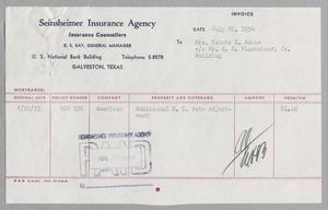 [Invoice for Insurance for Mrs. Fannie K. Adoue, July 1954]