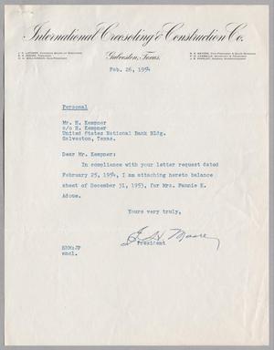 [Letter from E. H. Moore to H. Kempner, February 26, 1954]