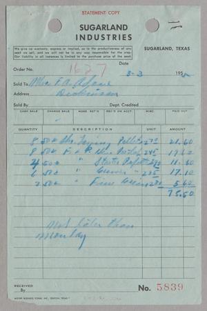 [Invoice for Items from Sugarland Industries, March 3, 1955]
